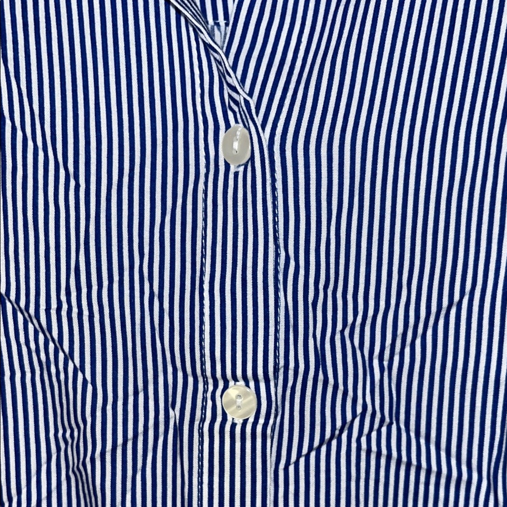 La Mer Blue & White Pinstripe Short-Sleeve Button Blouse - Picture 2 of 7